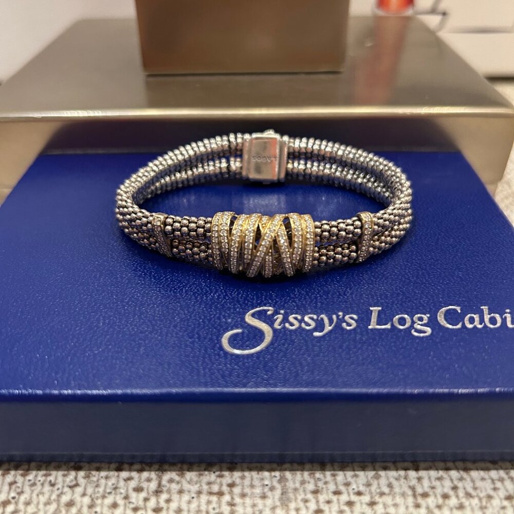 LAGOS Two-Tone Caviar Bead Bracelet with Pave Gold Accent